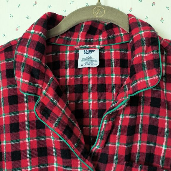Lands' End Flannel Pajama Set Womens M Red Tartan Plaid Cotton Cozy Pockets - Picture 6 of 16